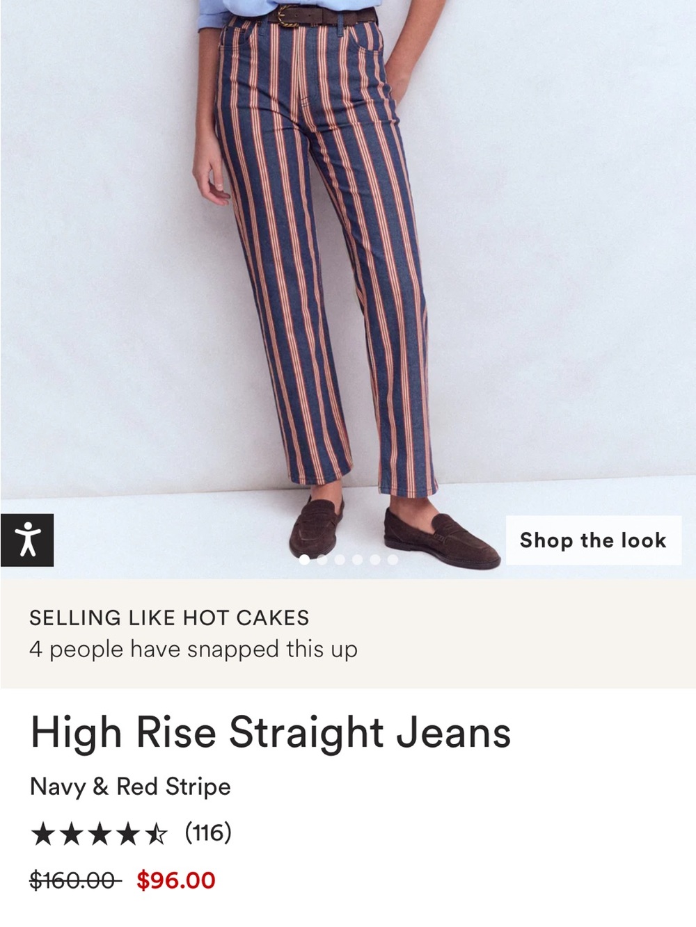 Boden High-Rise Straight Jeans - Navy & Red Stripe